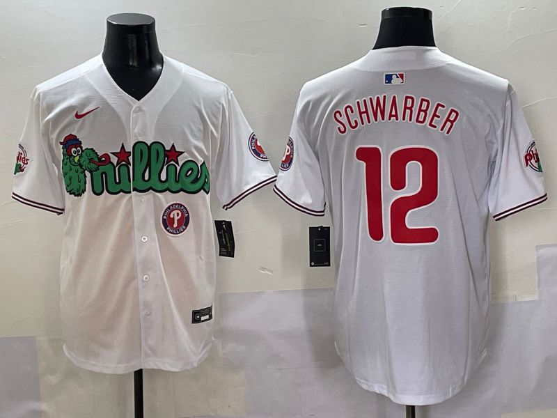 Men Philadelphia Phillies #12 Schwarber White three generations Joint Name Nike 2025 MLB Jersey style 8